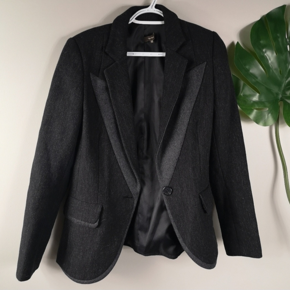 Vera Wang Classic Wool Blazer In Dark Grey